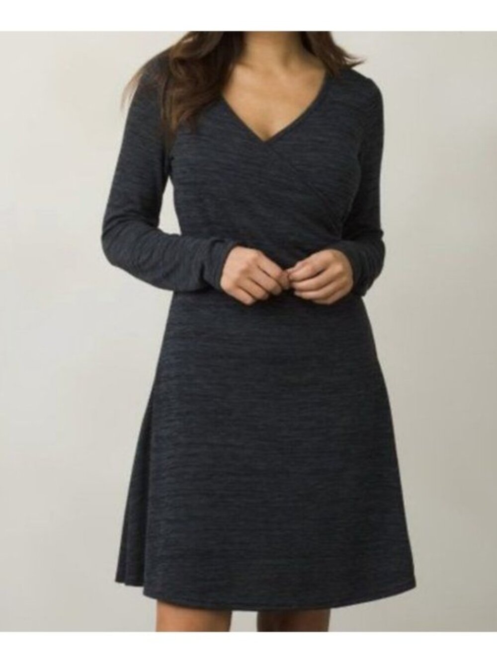 Prana | Nadia Faux Wrap Long Sleeve Heathered Dress Navy Blue